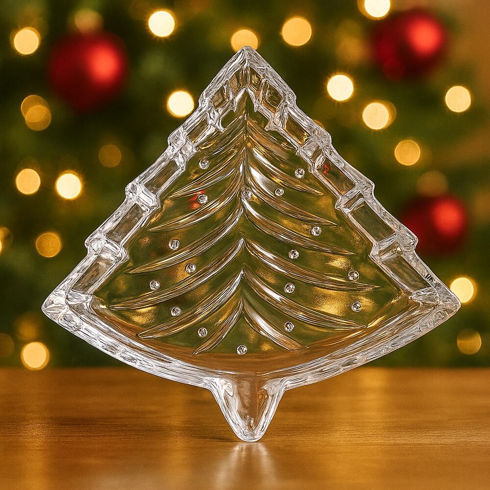 1999 Cristal d'Arques Christmas Tree Candy Dish Genuine Lead Crystal France